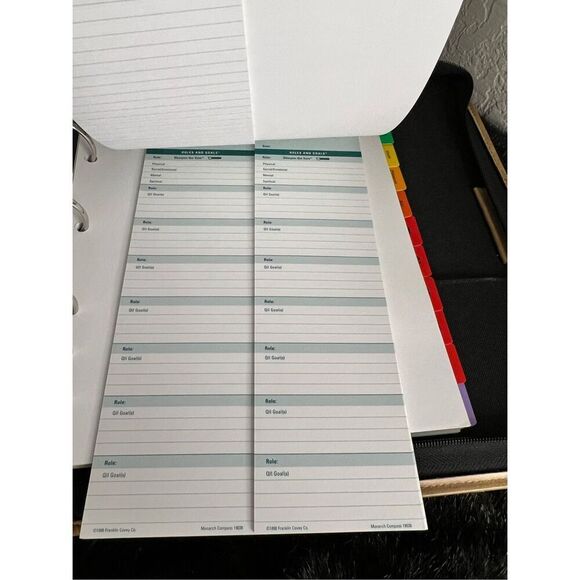 VTG 1998 FRANKLIN COVEY GREEN LINE LEATHER TRIM 7 RING, BINDER - Picture 9 of 11